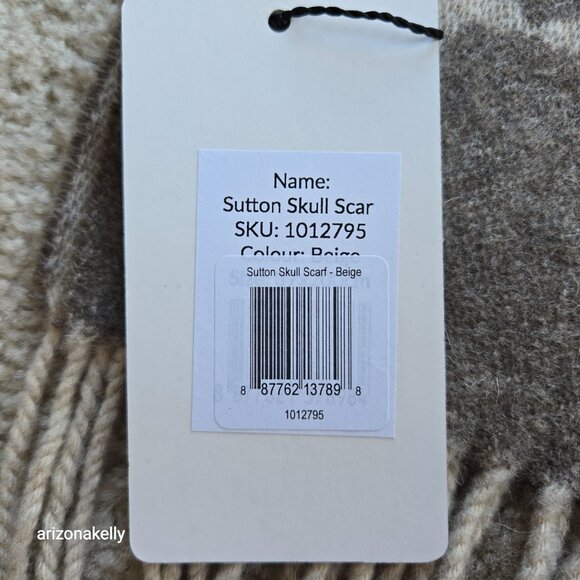 NWT Saint + Sofia Sutton Skull Scarf Beige Wool Blend - Picture 4 of 10